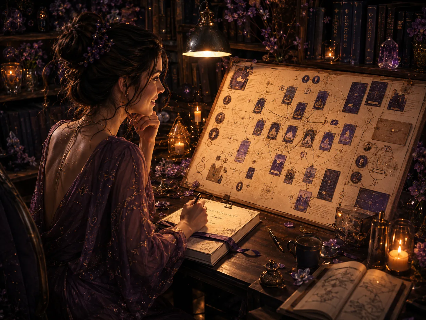 Late night. The writer looking at a series map instead of a blank page