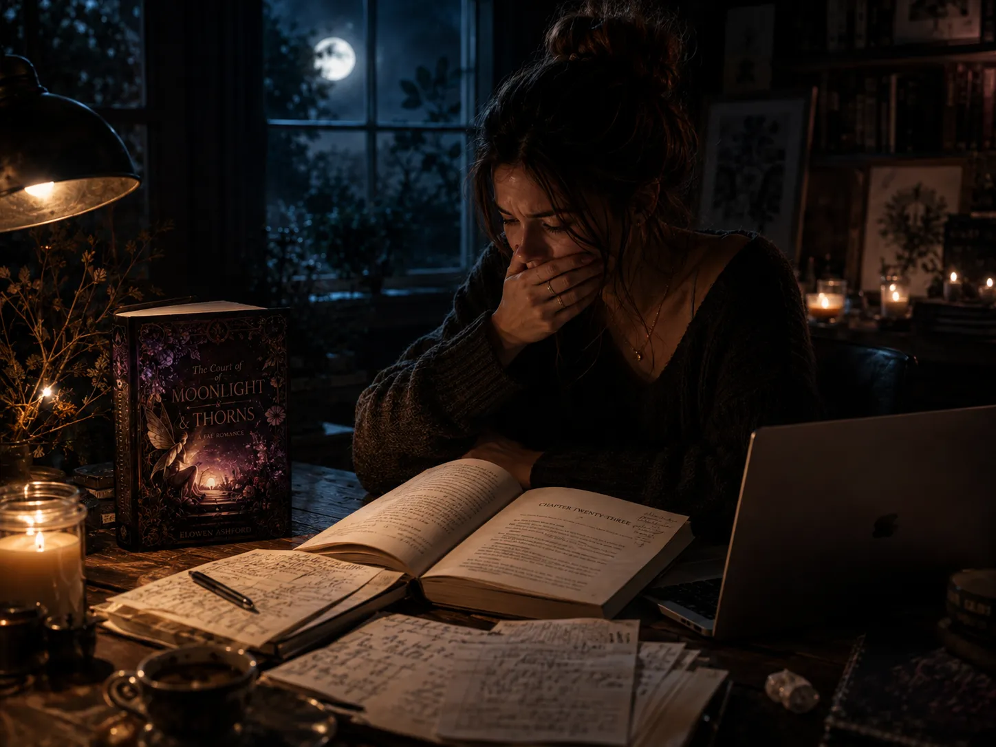 The writer, late, rereading her own scene - the moment the page finally has heat