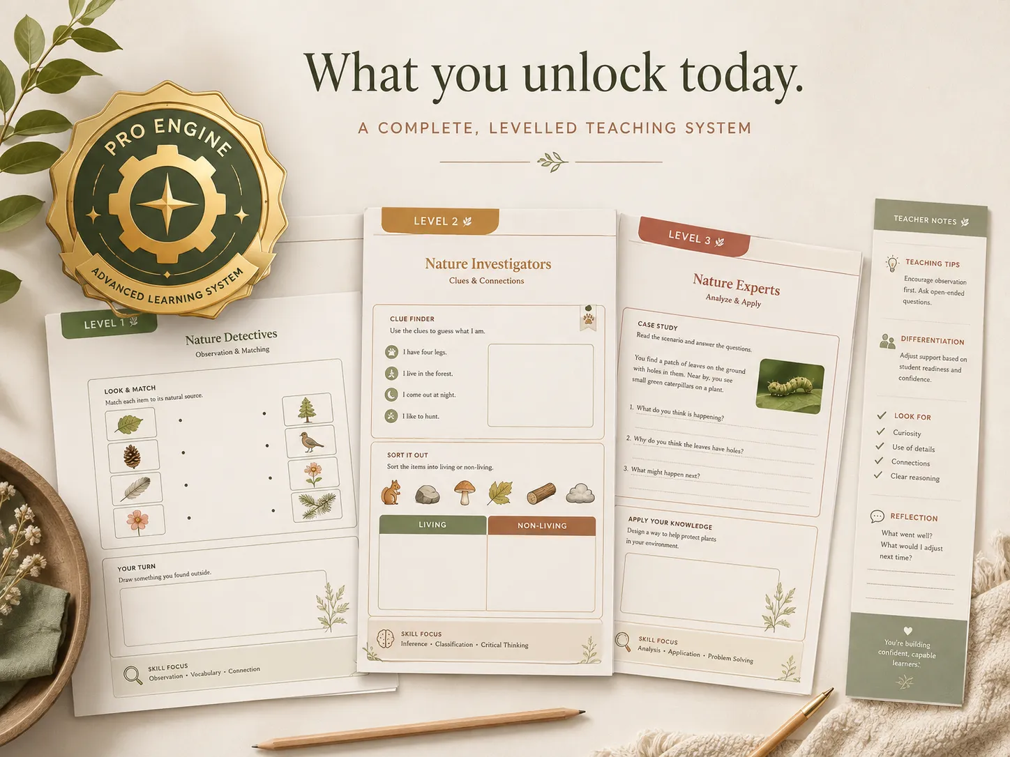 What you unlock today: Pro Engine badge with three leveled worksheets and teacher notes