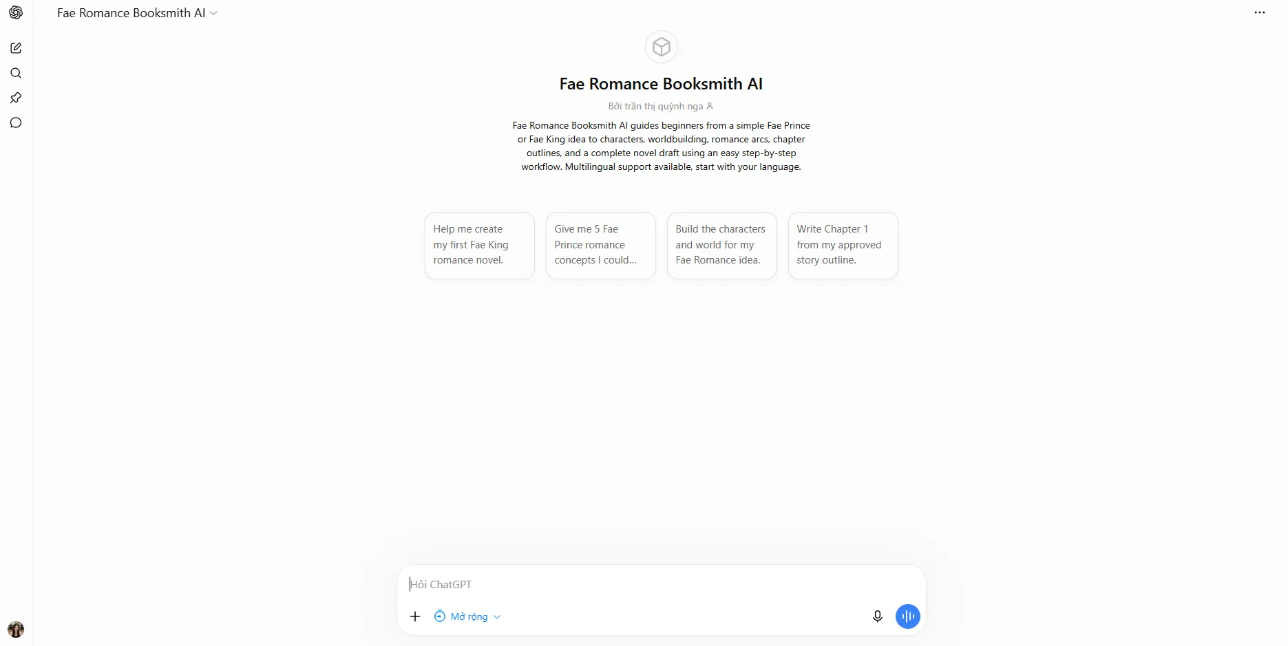 Fae Romance Booksmith AI - The Seven Pages interface guiding character creation