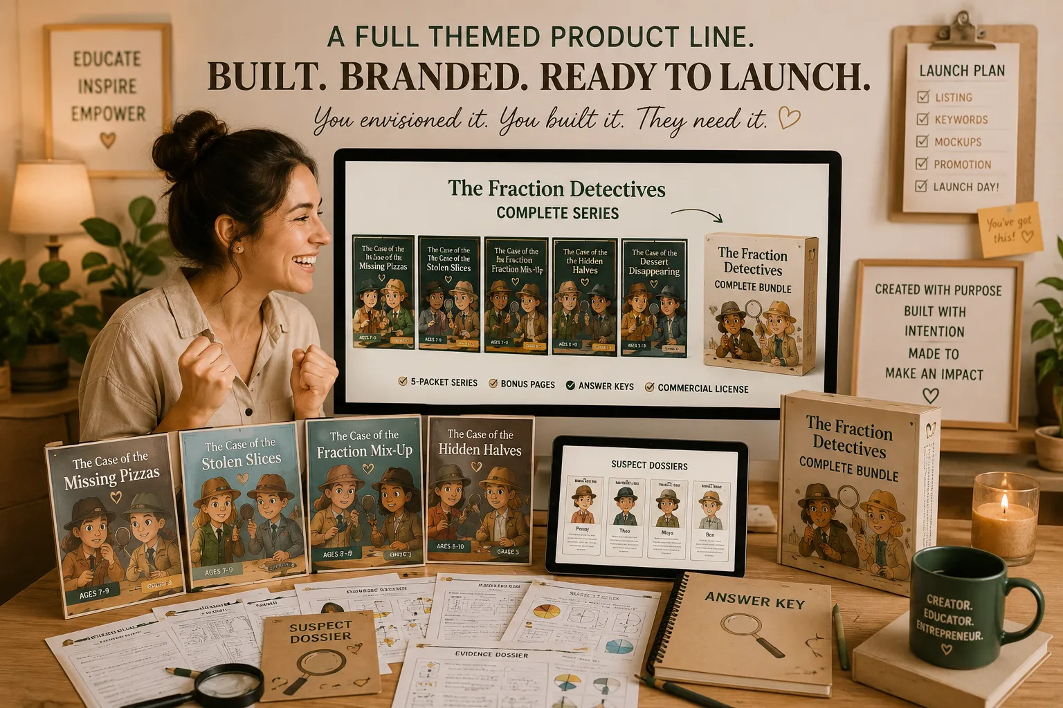 Creator celebrating a full themed product line and complete bundle ready to launch