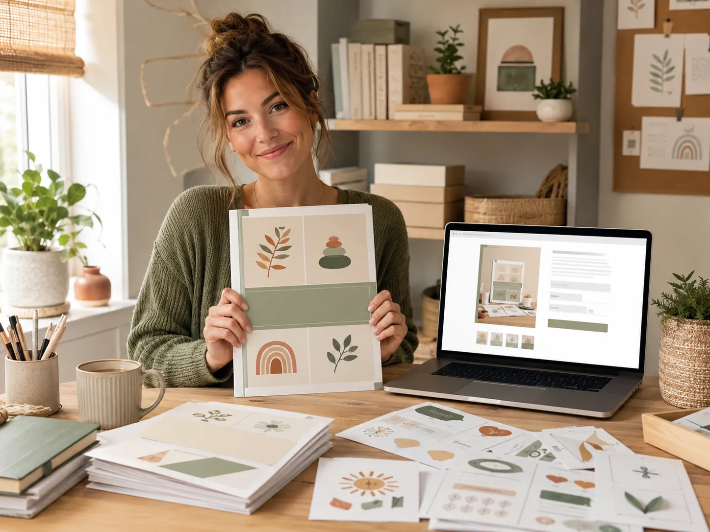 Creator proudly holding a finished polished printable packet ready to list and sell