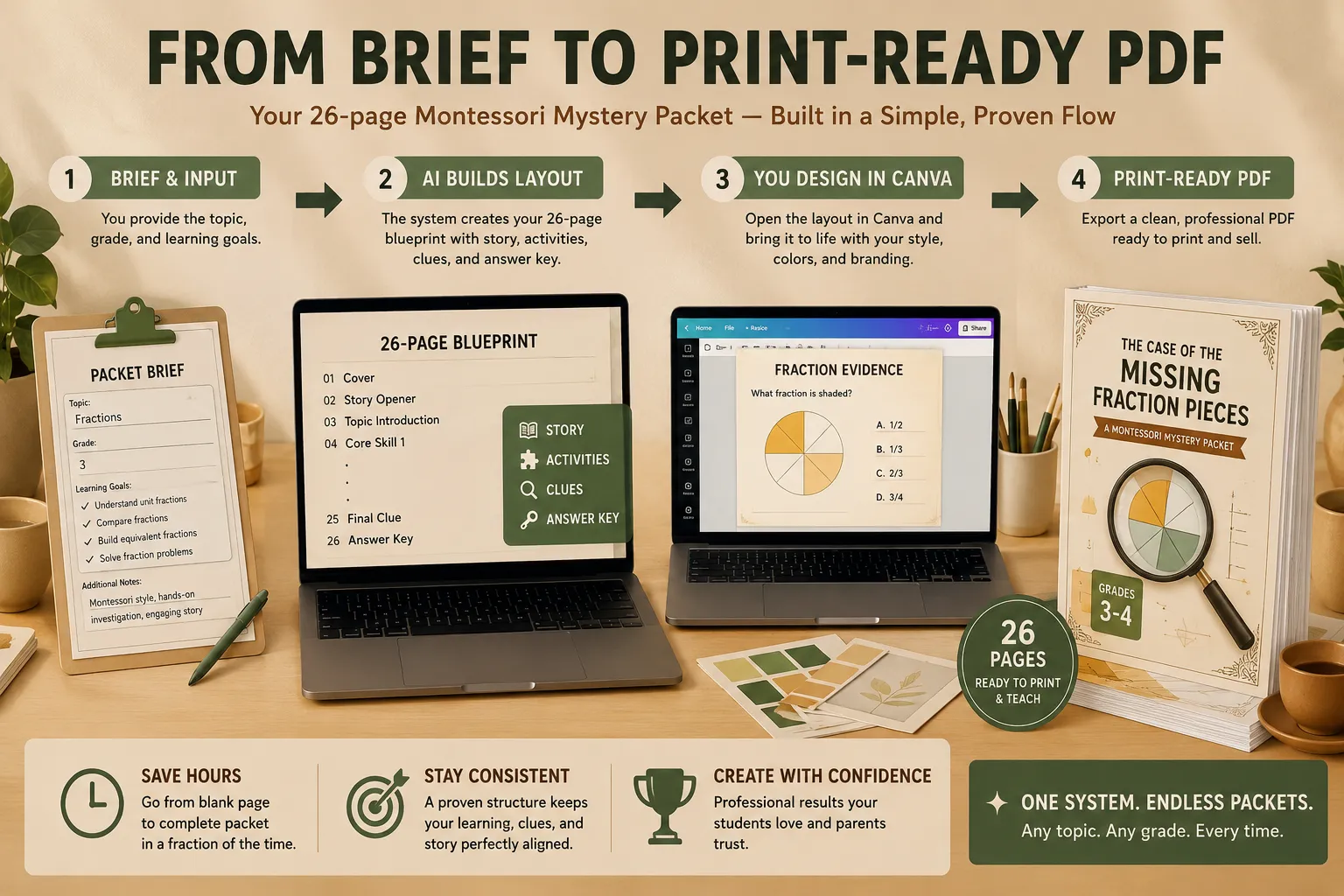 From brief to print-ready PDF: four-step Packet-to-Canva production workflow